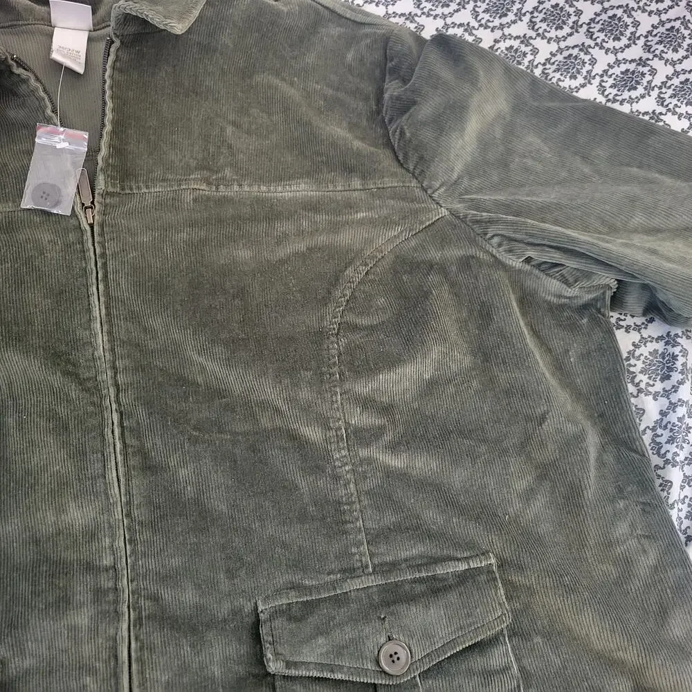 New Fashion Bug Green Corduroy Motorcycle Jacket Sz 30/32 - Picture 15 of 16